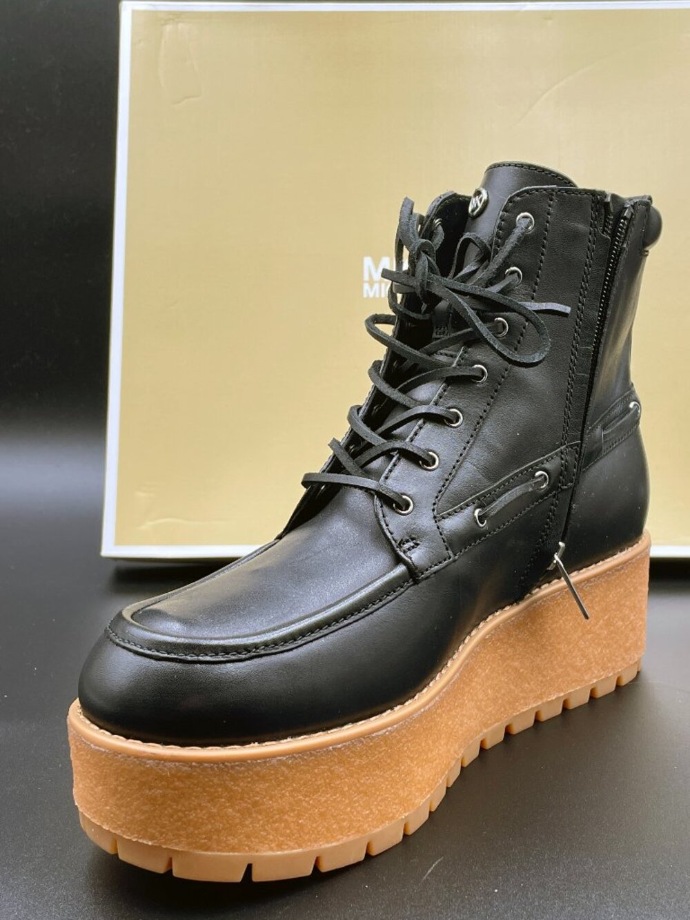 NWOB Michael Kors Kenny Leather Platform Combat Bootie Black 9.5M